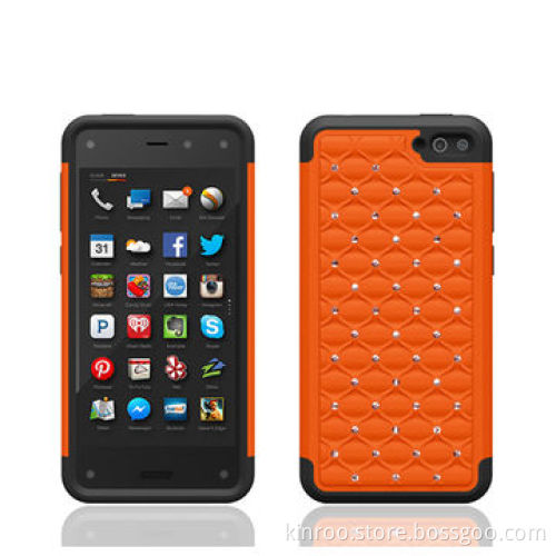 Rugged Silicone and PC Stand Case for Amazon Fire phone with Fake Crystal